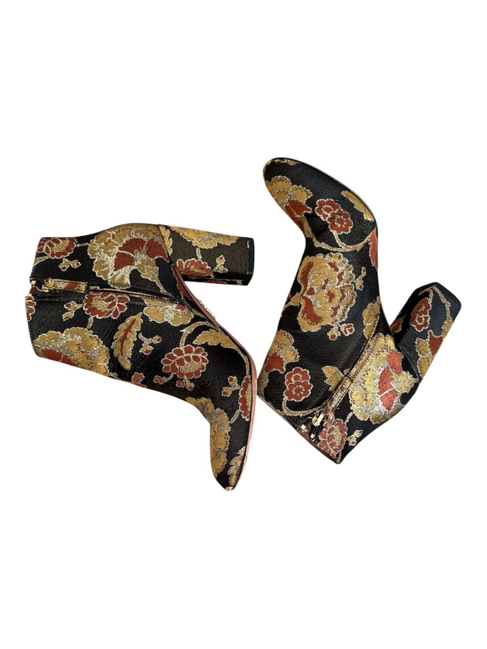 Aquazzura Brooklyn Oriental Rose Jacquard Floral Ankle Boots Block Heel